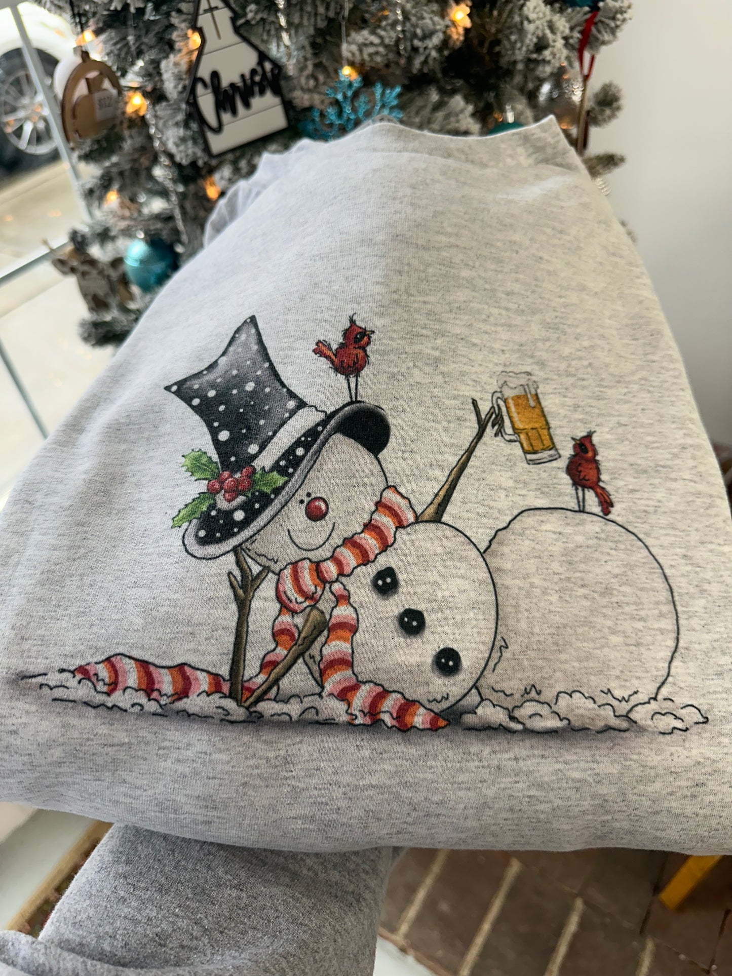 Snowman having a beer Crewneck Sweatshirt