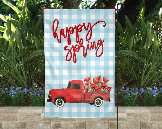 Garden Flag - Happy Spring Red Truck
