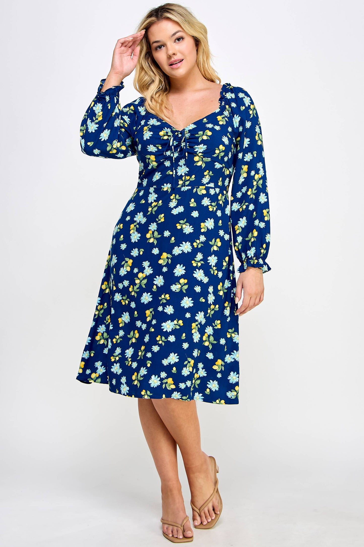 PLUS SIZE 3/4 SLEEVE MIDI DRESS