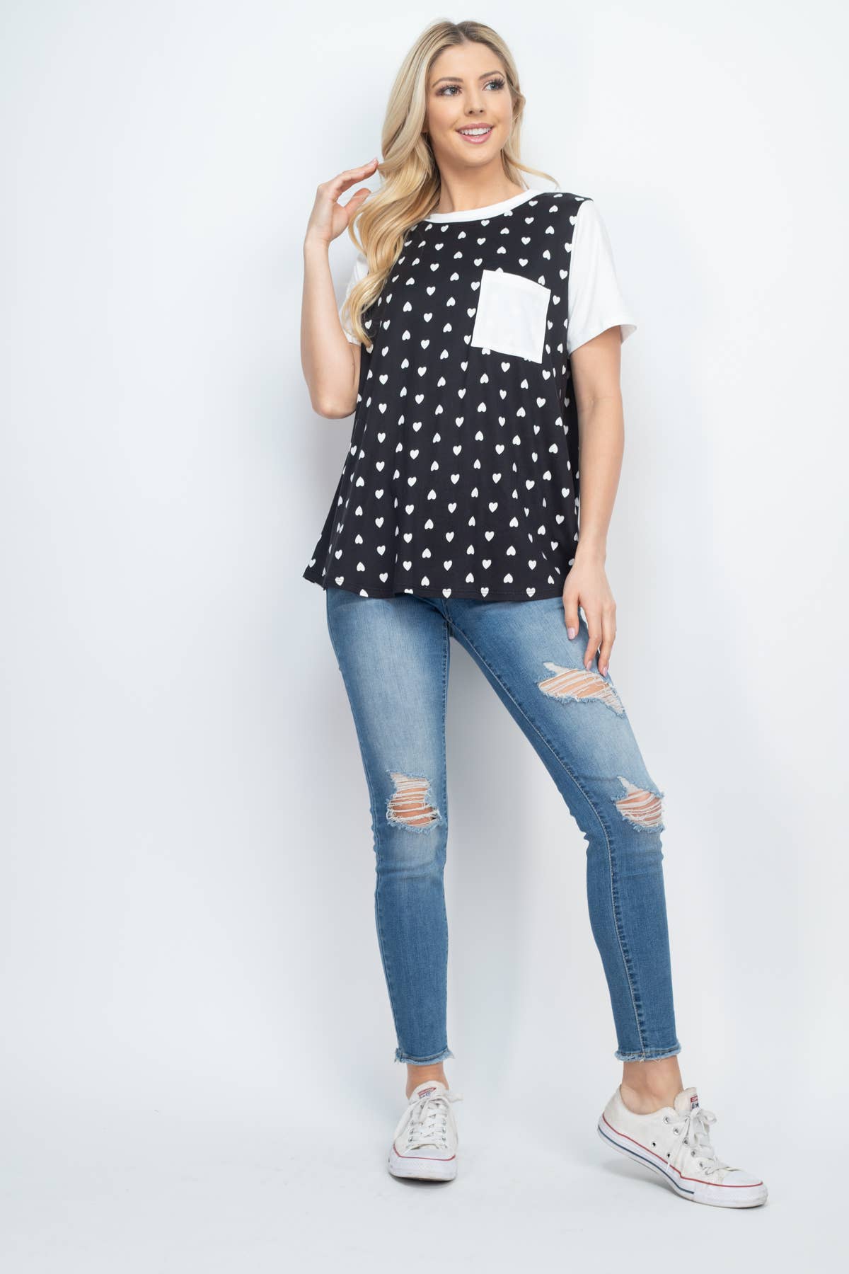 HEART PRINT RAGLAN POCKET TOP