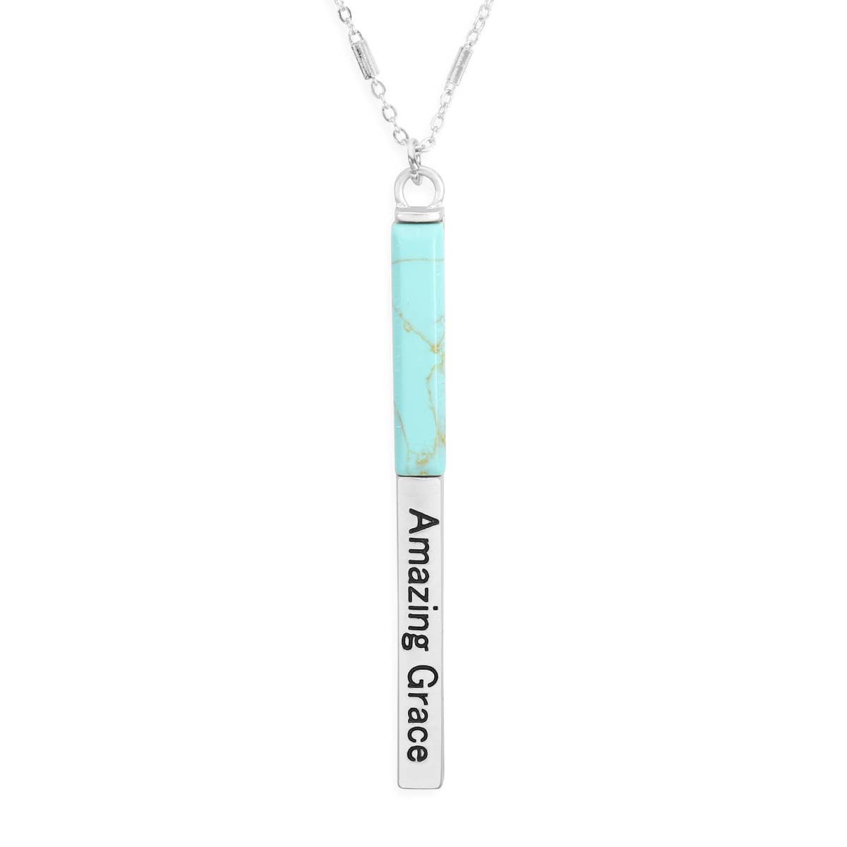 Amazing Grace Half Metal & Stone Bar Pendant Necklace