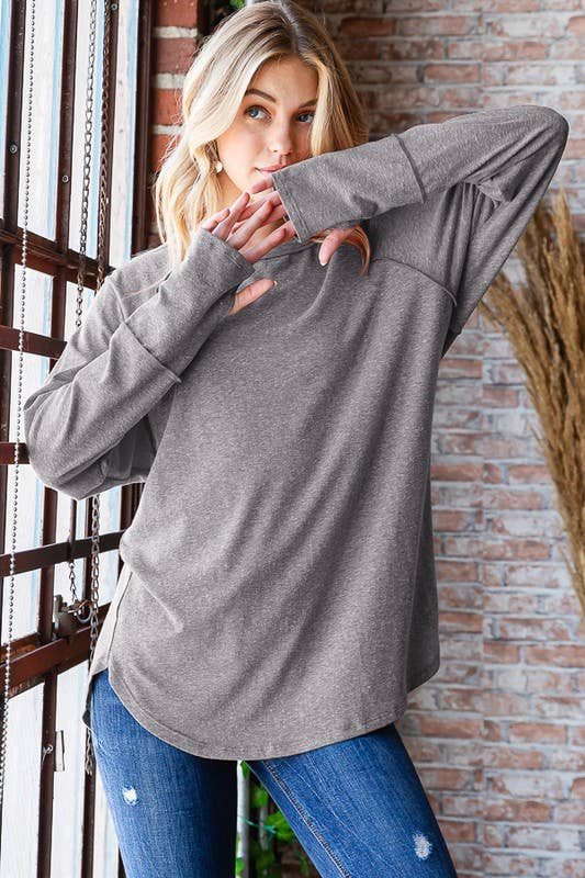 LONG SLEEVE SOLID TOP WITH THUMBHOLE