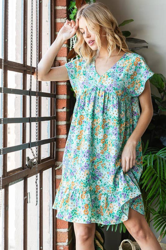 MINT FLORAL MINI BABYDOLL DRESS