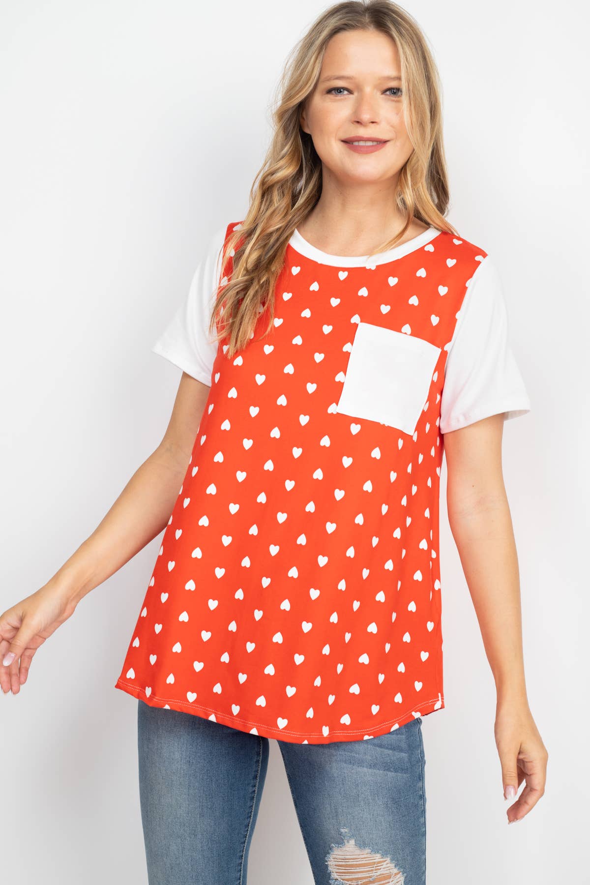 HEART PRINT RAGLAN POCKET TOP