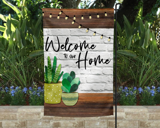 Garden Flag - Welcome to Our Home Lights and Plants