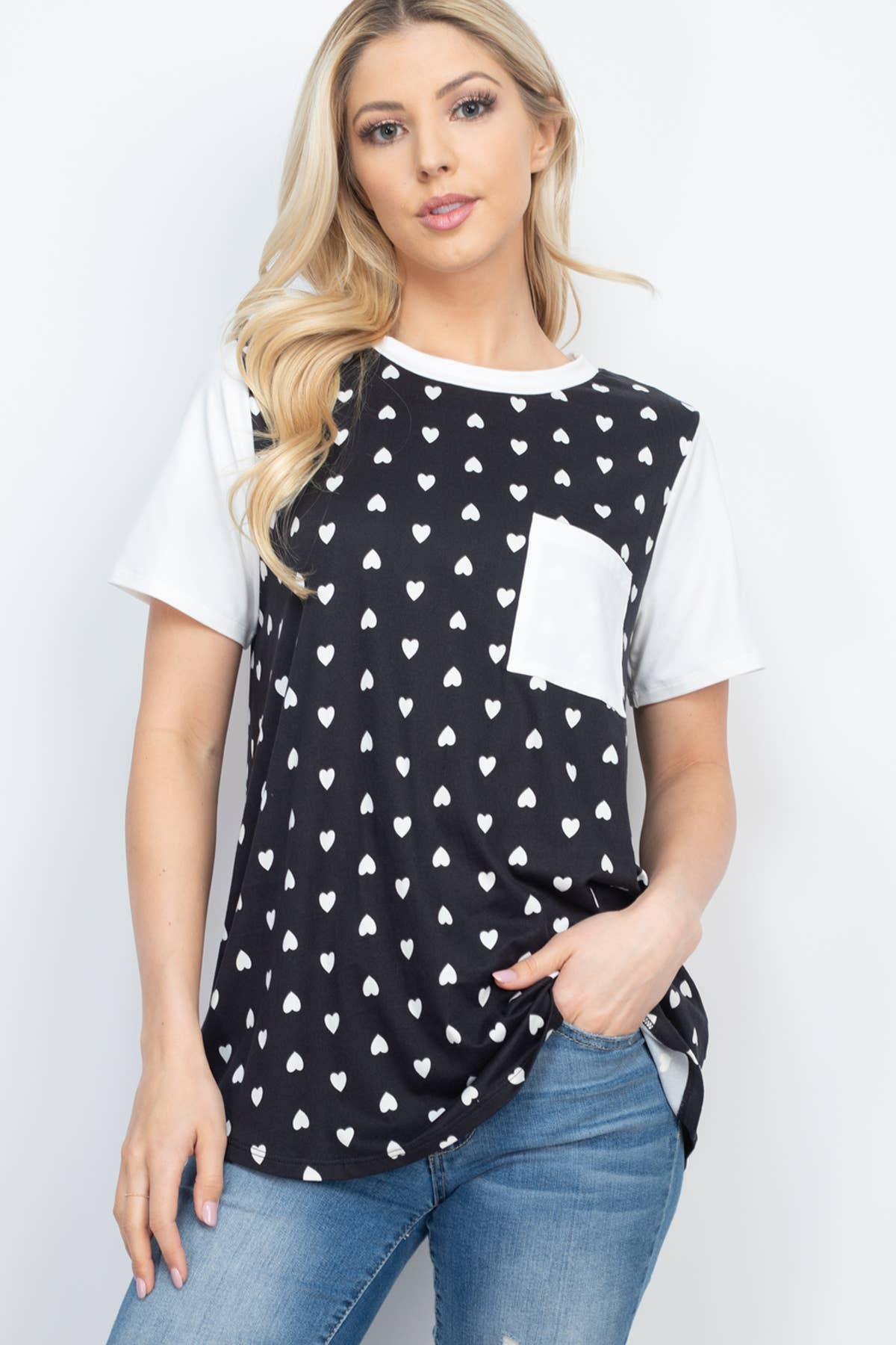 HEART PRINT RAGLAN POCKET TOP