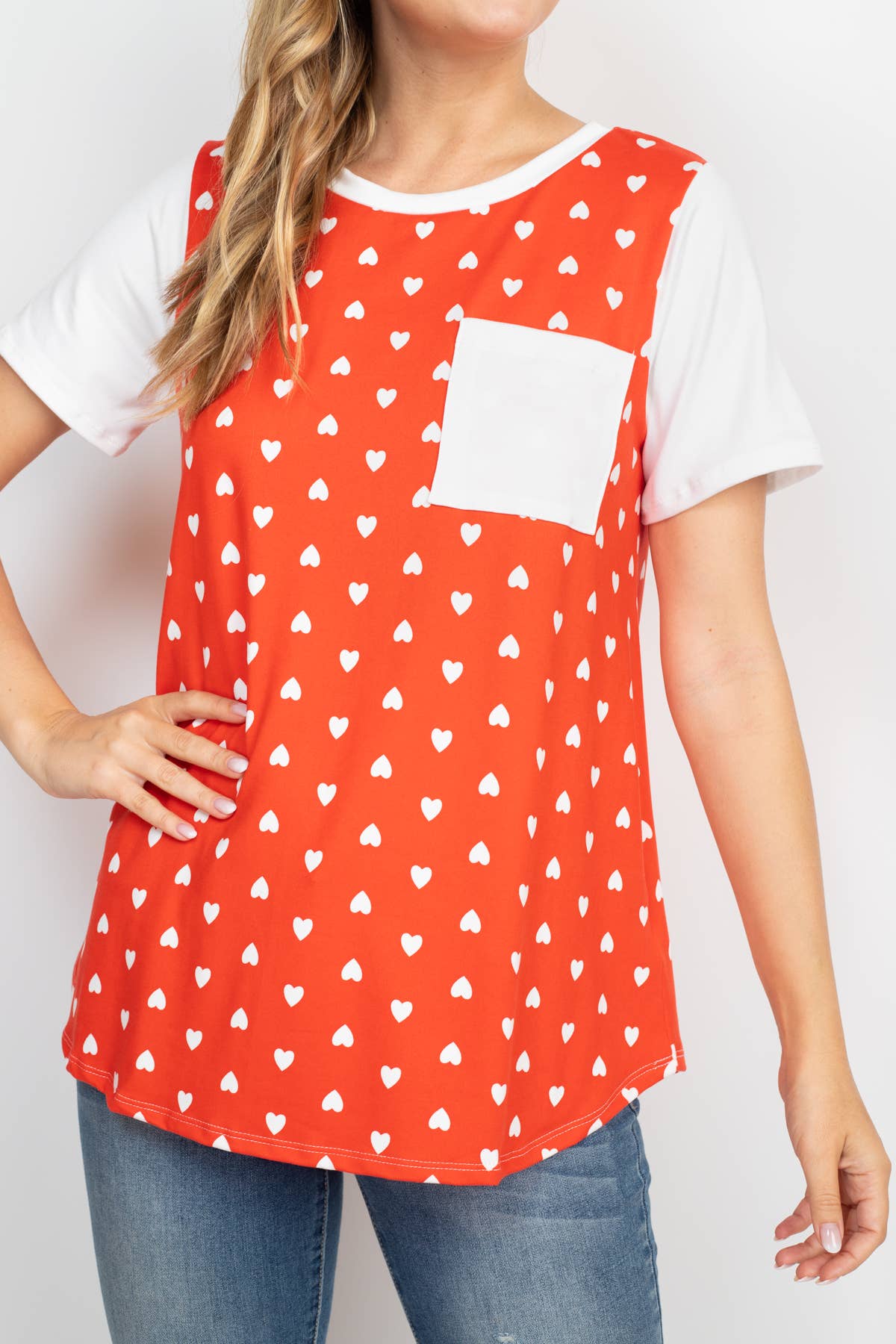 HEART PRINT RAGLAN POCKET TOP