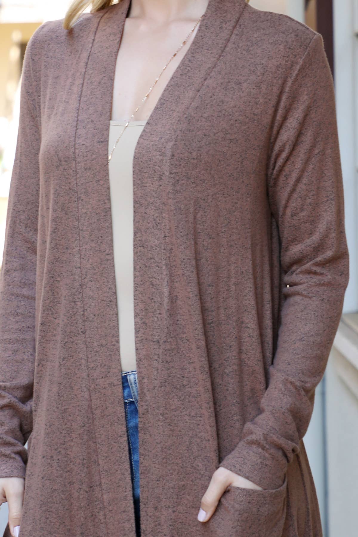 SOLID LONG SLEEVE OPEN FRONT CARDIGAN