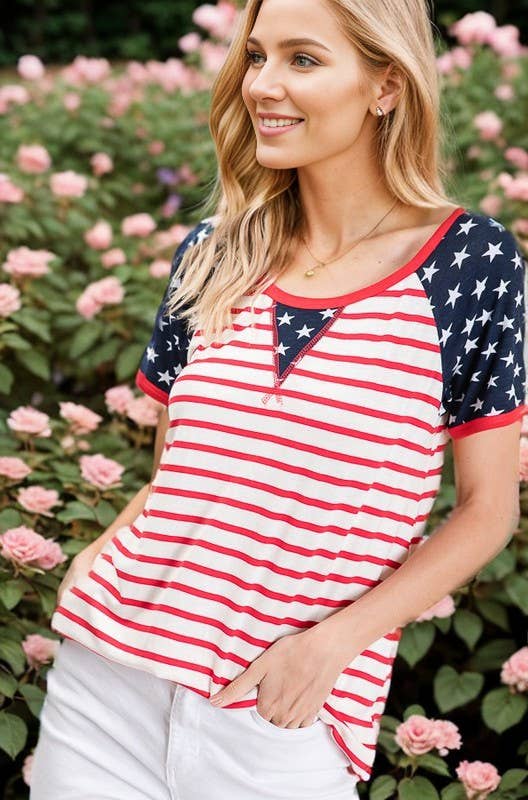 RED STRIPE AND STAR TOP