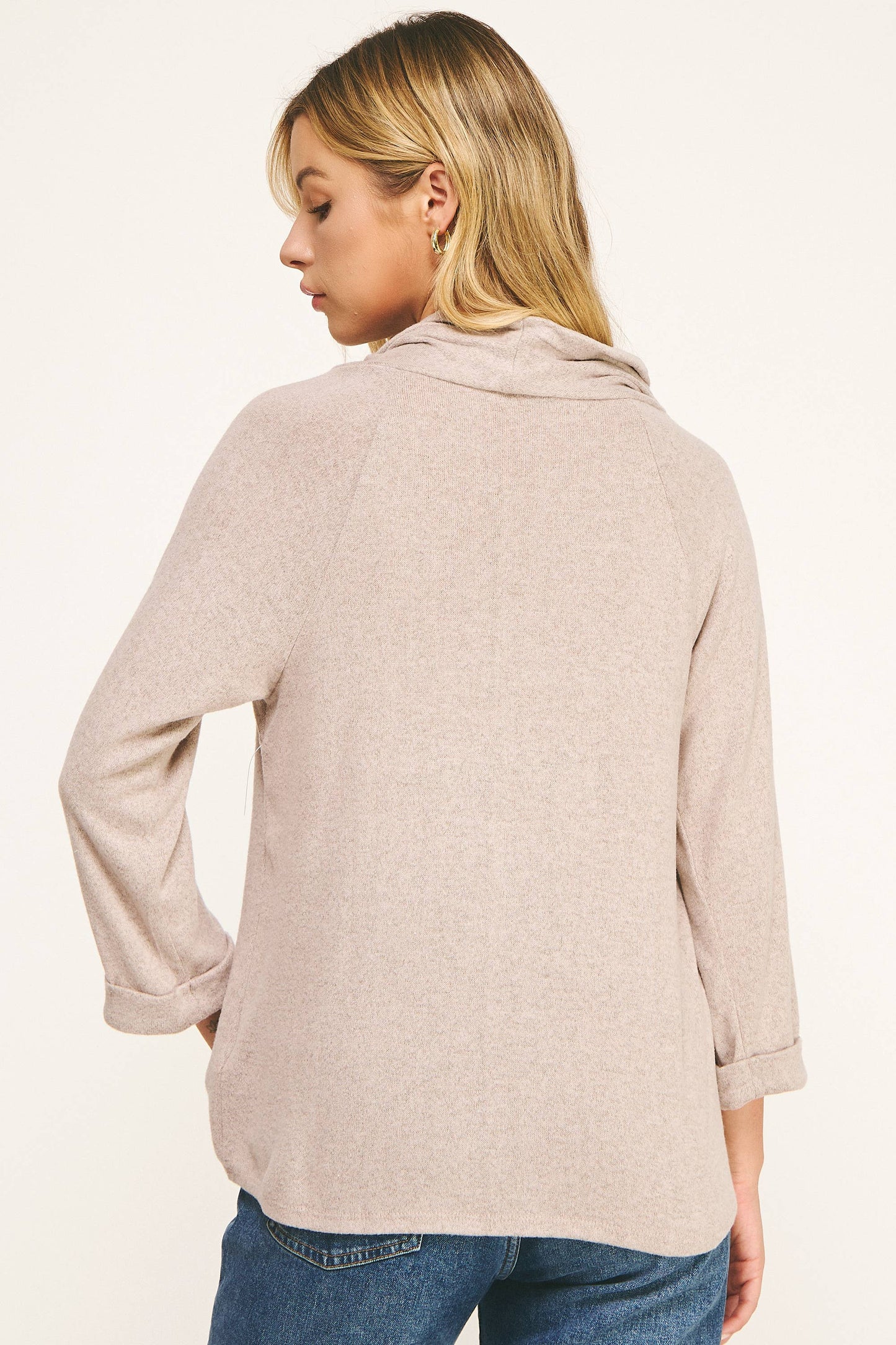 COWL NECK SWEATER WITH BUTTON ACCENTS