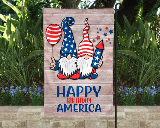 Garden Flag - HBD America Gnomes