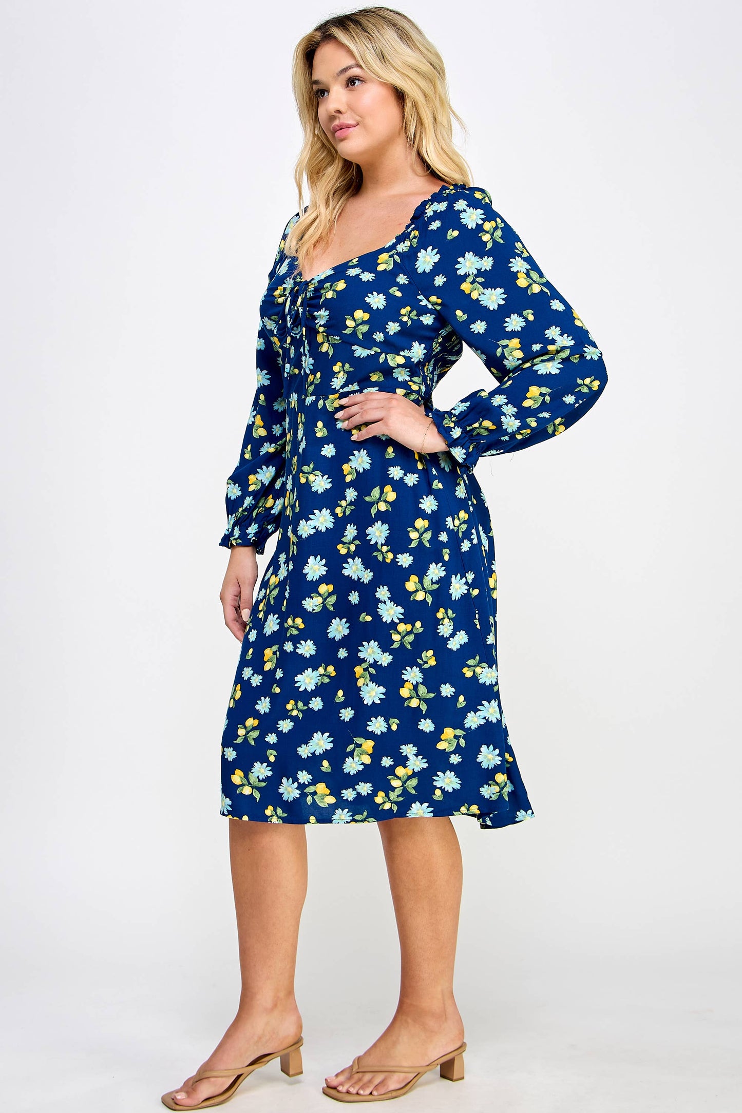 PLUS SIZE 3/4 SLEEVE MIDI DRESS