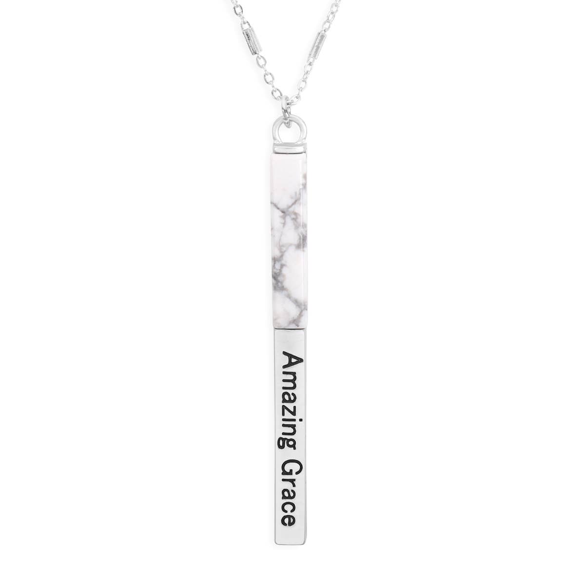 Amazing Grace Half Metal & Stone Bar Pendant Necklace