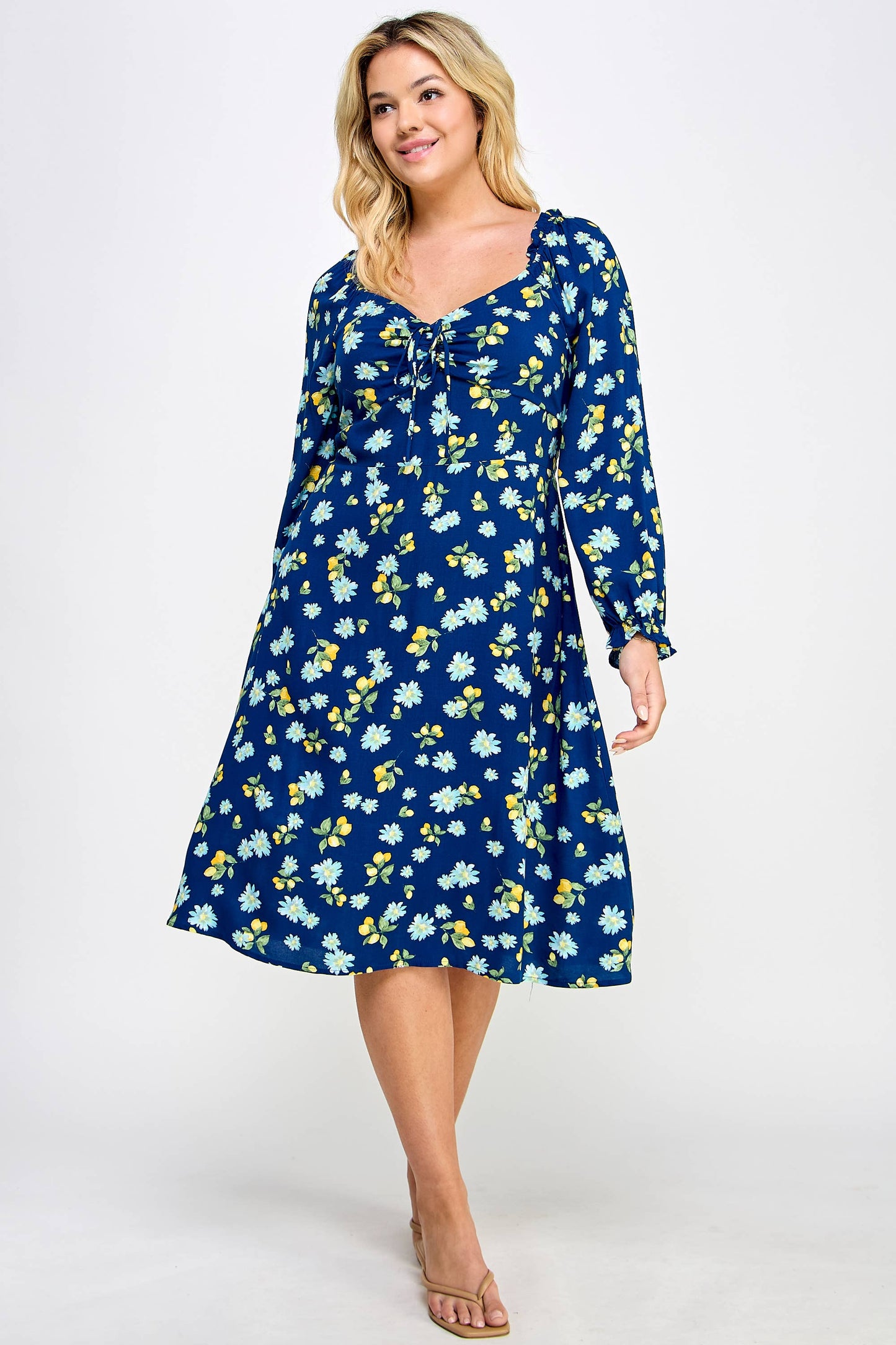 PLUS SIZE 3/4 SLEEVE MIDI DRESS