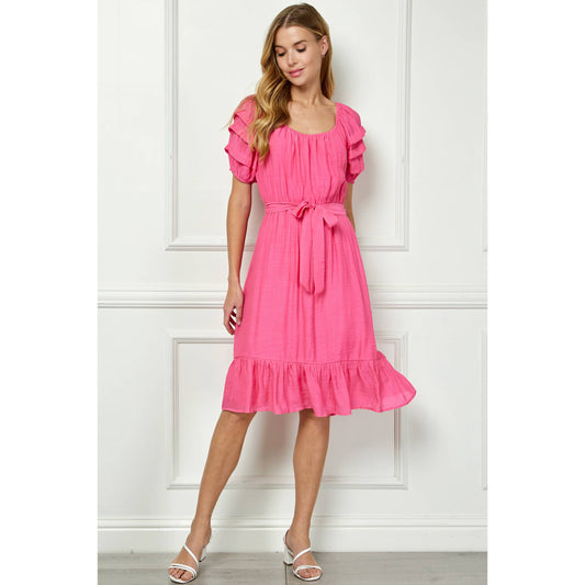 MIDI DRESS W/FLANGE SLEEVE DETAIL