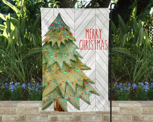 Garden Flag - Merry Christmas Tree with Lights