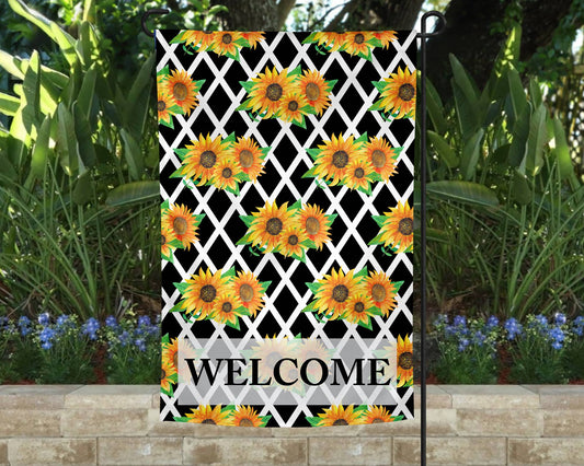 Garden Flag - Welcome Sunflower Lattice