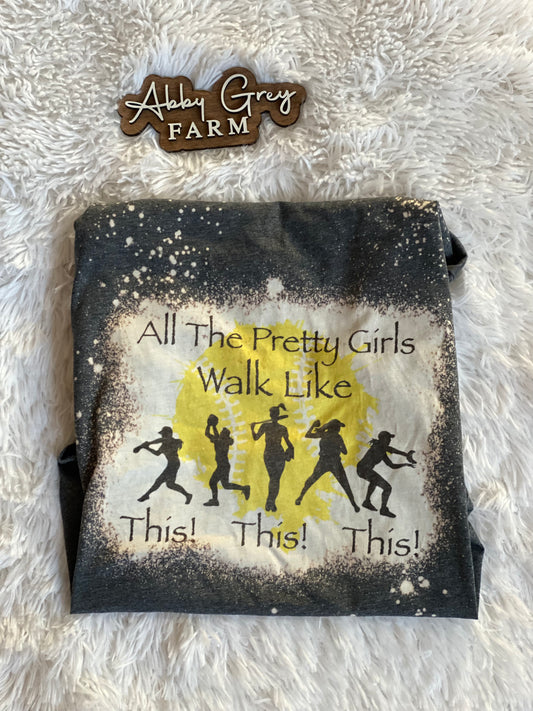 Bleached Tee Softball All the pretty girls