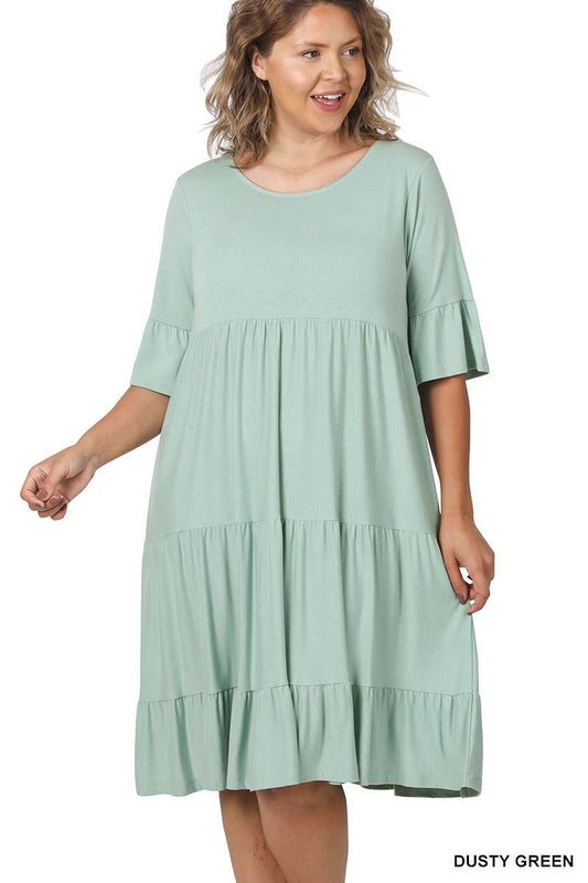 PLUS SIZE RUFFLE SLEEVE TIERED DRESS