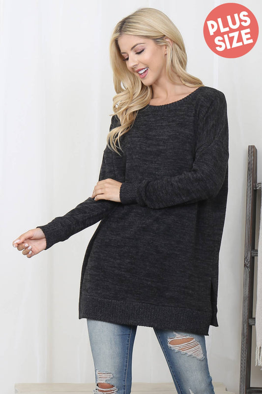 PLUS SIZE LONG SLEEVE MIR PD BRUSH SWEATER TOP
