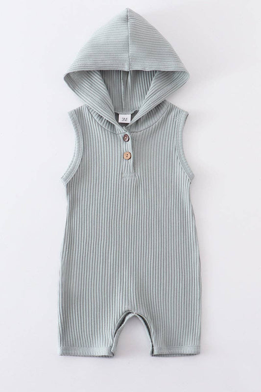 Green ribbed cotton baby sleeveless hoodie