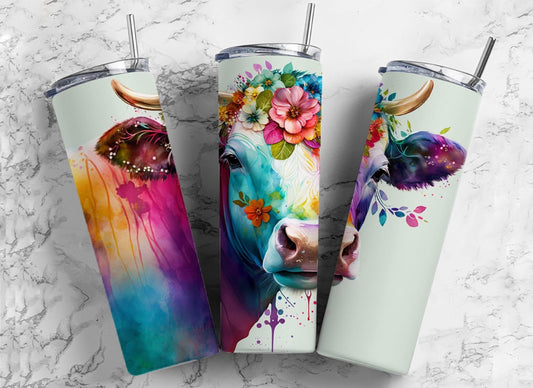 20oz. Tumbler Watercolor Cow