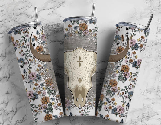 20oz. Tumbler Boho Bull Skull