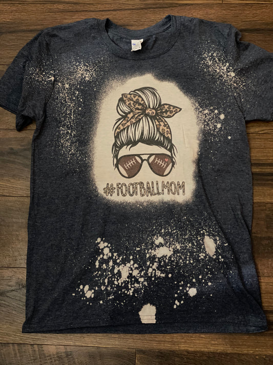 Bleached Tee- Messy Bun Football Mom