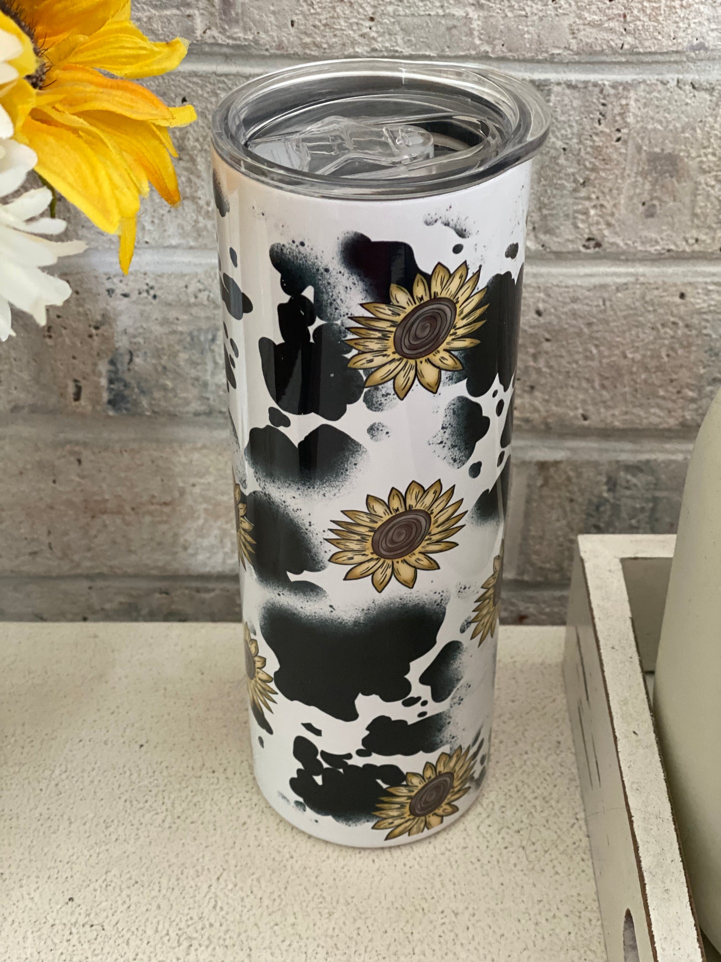 20oz. Tumbler  Cow Print with flowers
