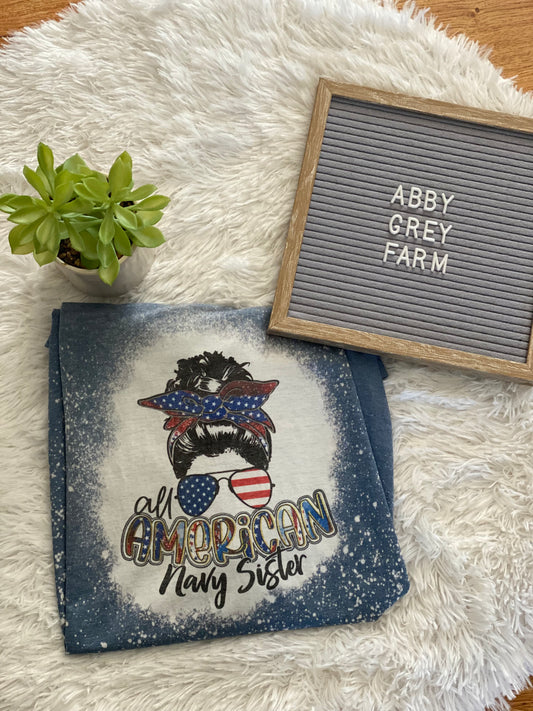 Bleached Tee- All American Navy Sister