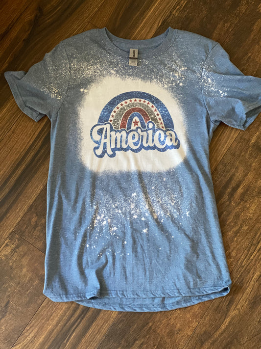 Bleached Tee- America Rainbow