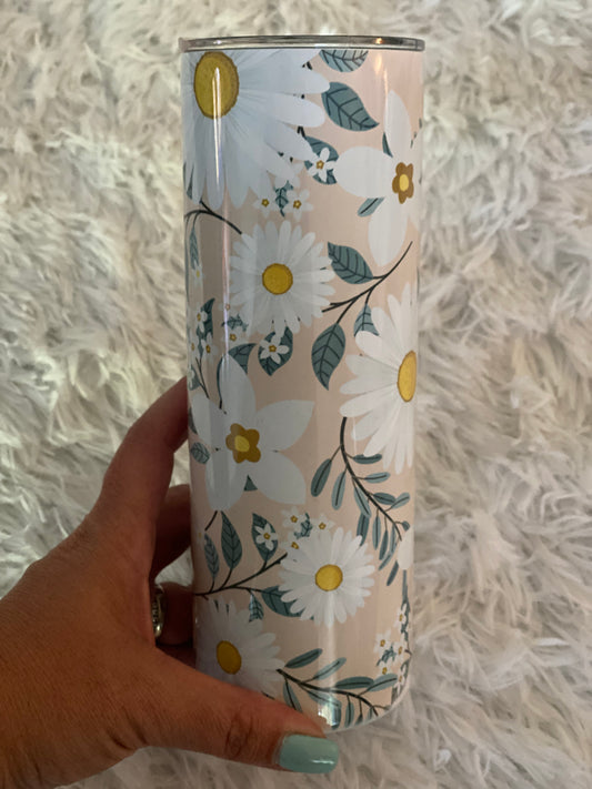 WS 20oz. Tumbler White Daisies Floral Design