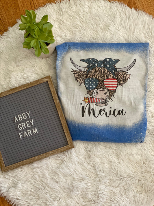 Bleached Tee- ‘Merica Cow