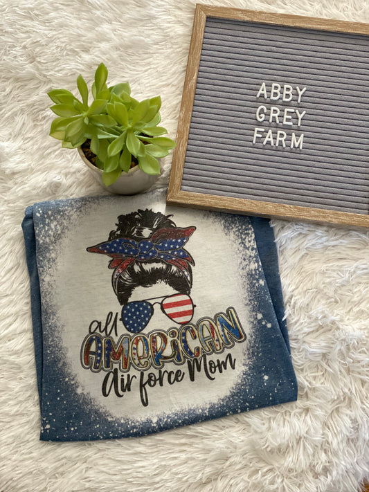 Bleached Tee- All American Air Force Mom