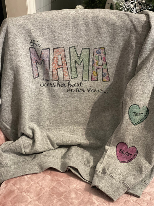 Mama heart on sleeve Crewneck Sweatshirt