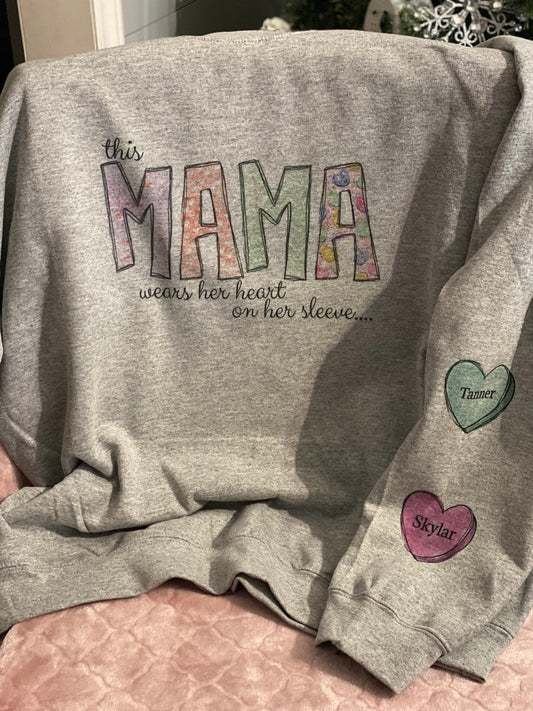 WS Mama heart on sleeve Crewneck Sweatshirt