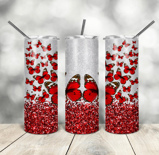 20oz. Tumbler Red Butterfly Design