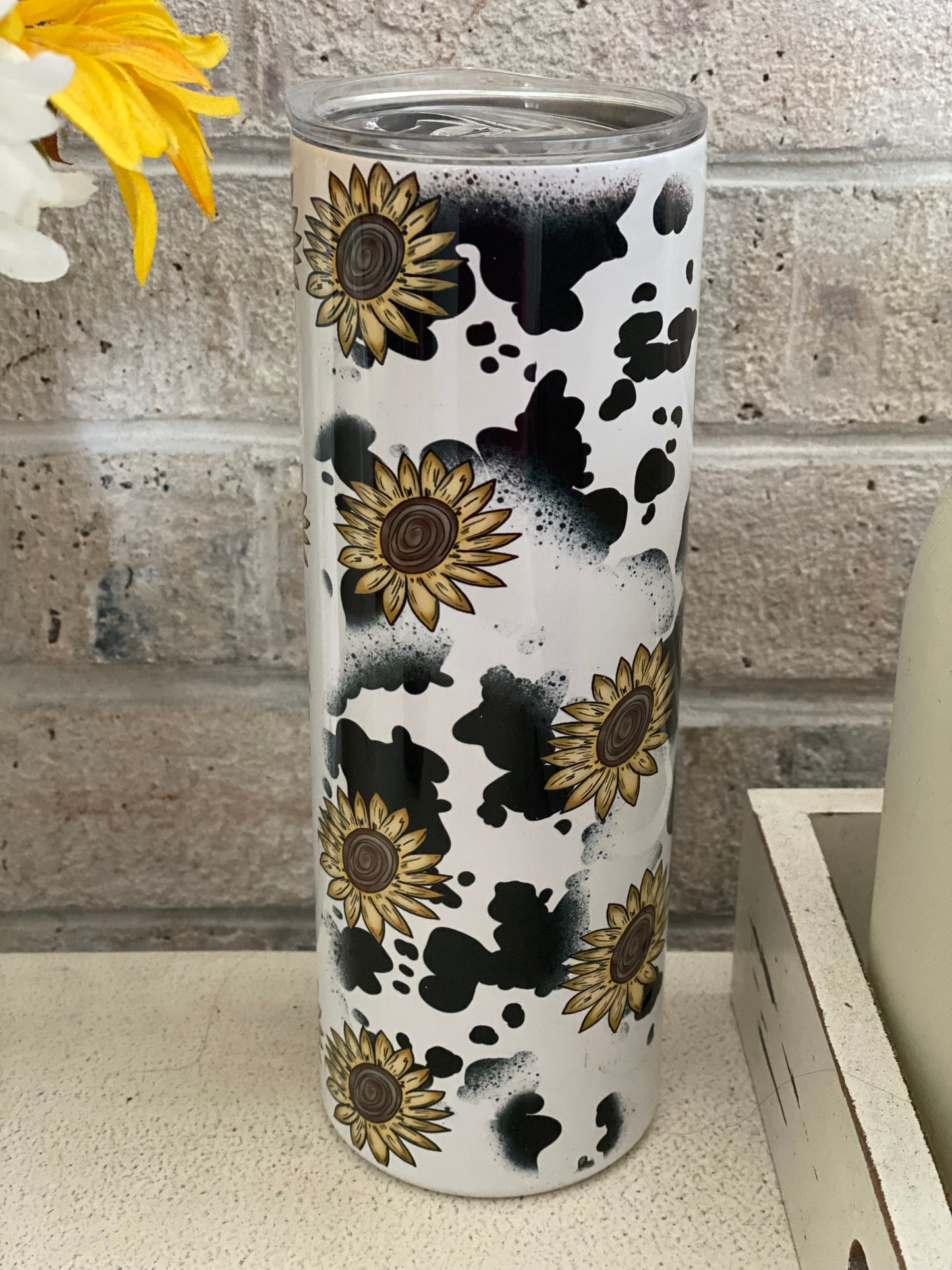 20oz. Tumbler  Cow Print with flowers