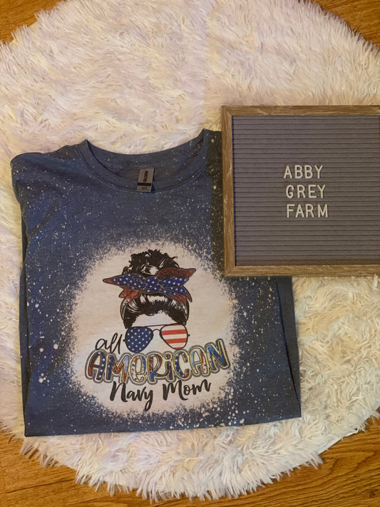 Bleached Tee- All American Navy Mom