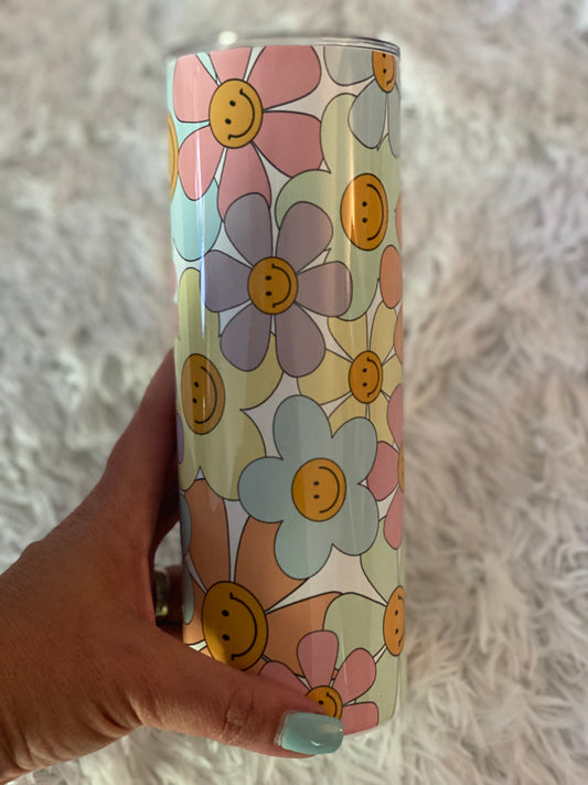 WS 20oz. Tumbler Colorful Flower Smiley Design