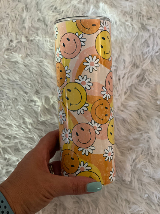 20oz. Tumbler Retro Floral Smile Design