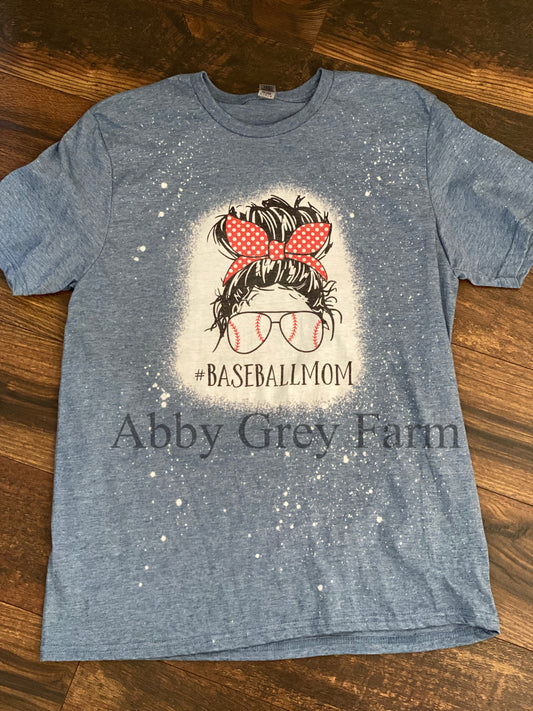 Bleached Tee- Messy Bun Baseball Mom