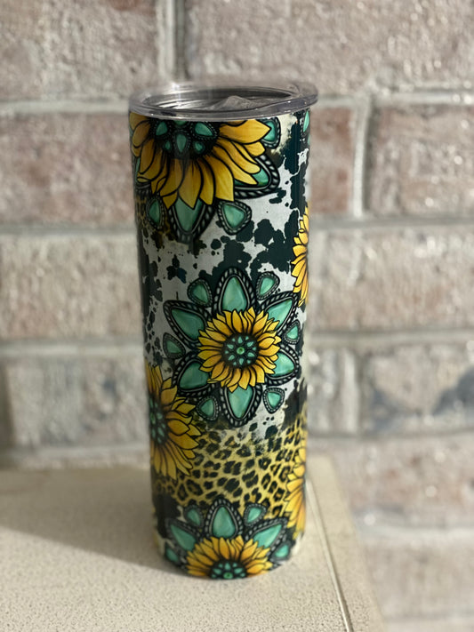20oz. Tumbler Cow Sunflower Western Design