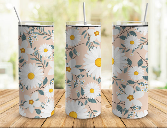 20oz. Tumbler White Daisies Floral Design