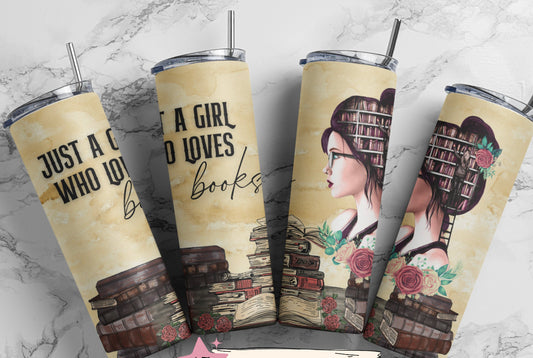 20oz. Tumbler Just a Girl Who Loves Books Design