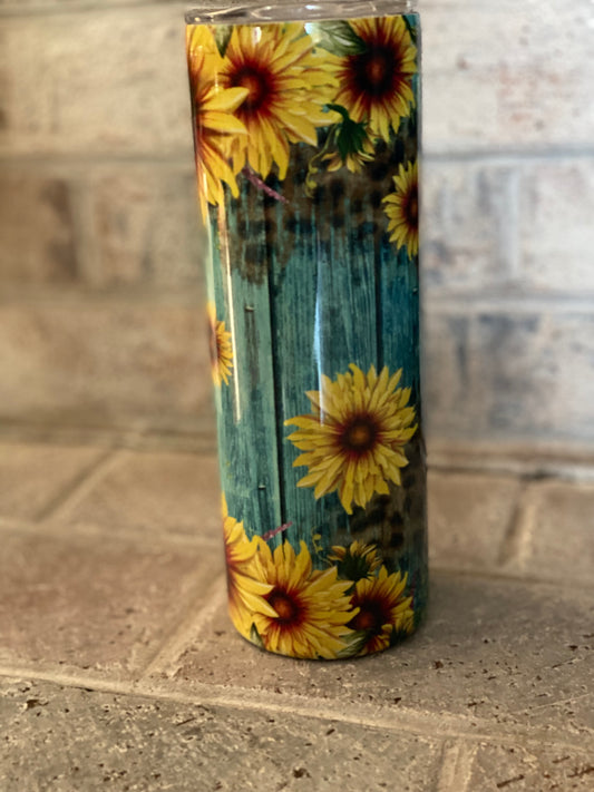 20oz. Tumbler Rustic Sunflower Leopard Design