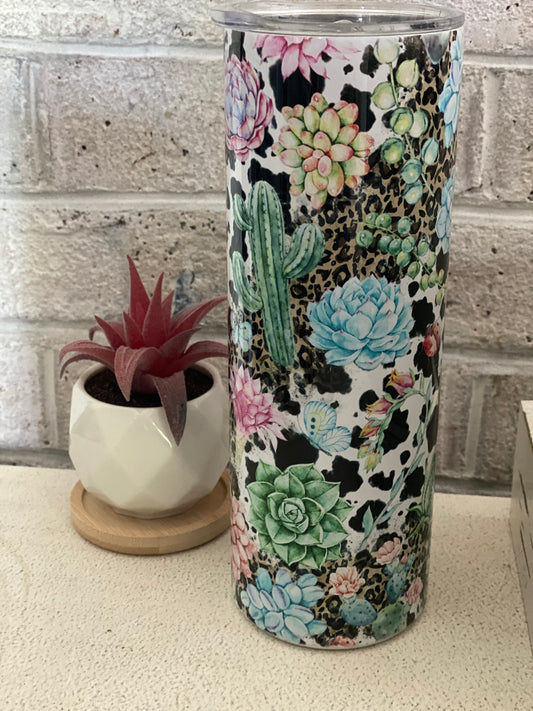 20oz. Tumbler Cowhide Succulents